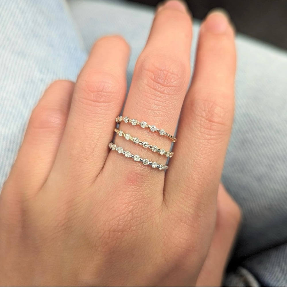 Solid 10k yellow gold stacker ring with Canadian Natural Diamonds with cert card